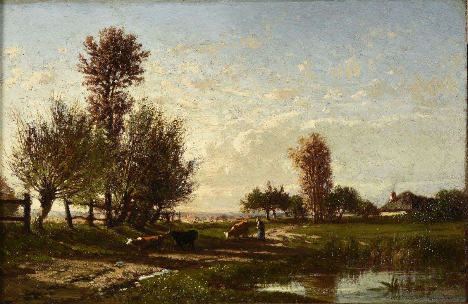 Paysage avec cours d'eau, Émile Lambinet, 1856
