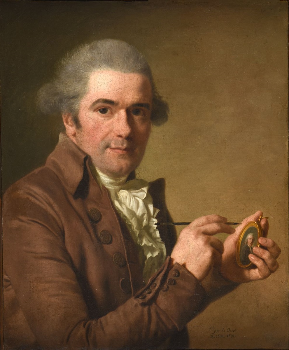 Lié-Louis Périn (titre inscrit à l'inventaire) ; Portrait d'un peintre corrigeant une miniature, Alexandre Roslin, 1791