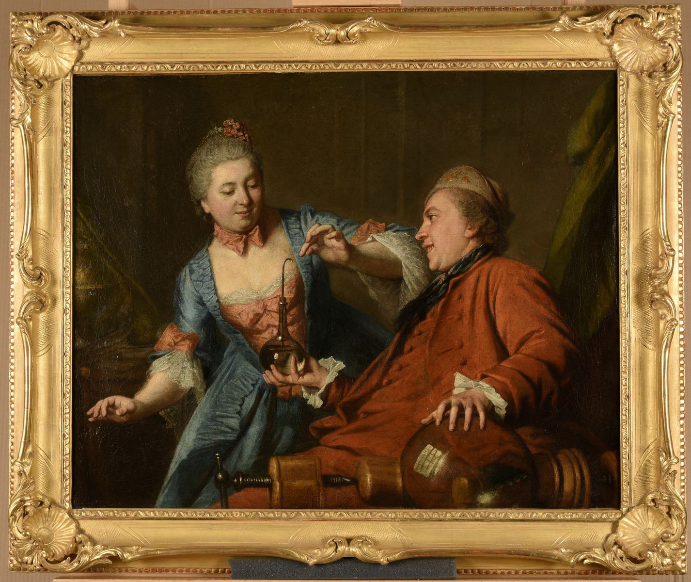 Nicolas Bergeat et Madame de Maisoncelles se livrant à une expérience de physique (titre attribué) ; Une expérience de physique (titre publié) ; Portrait d'homme, présumé Bergeat, ancien conservateur du Musée de Reims, faisant une expérience de physique (titre publié) ; Bergeat faisant un expérience de physique (titre publié) ; Nicolas Bergeat et Mme de Maisoncel faisant une expérience de chimie (ancien titre attribué) ; Bergeat faisant une expérience de physique (titre inscrit à l'inventaire) ; Le Vidame Bergeat et Madame de Maisoncel , sa soeur, faisant une expérience de Chimie (titre inscrit à l'inventaire)_1