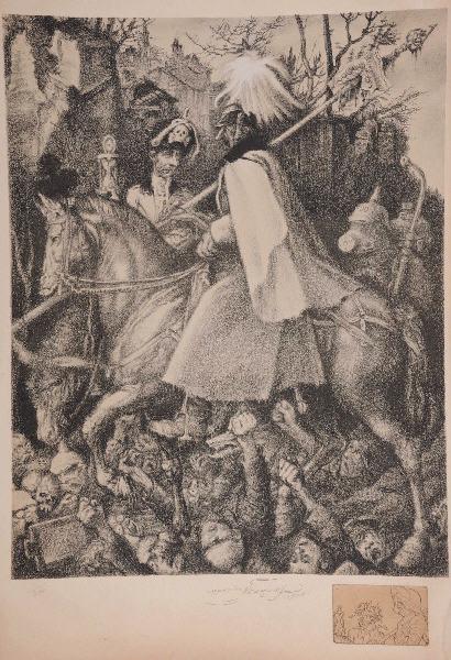 Sa Majesté la ruine (titre) ; Le Chevalier et la Mort (titre de la remarque lithographiée), Maurice Neumont, 1915 /08