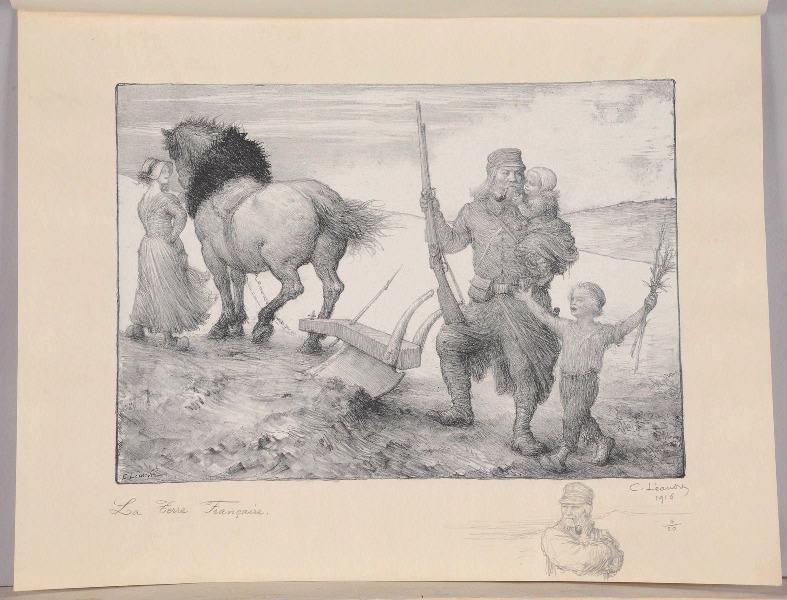 Jours de Guerre et de Paix (planche n°06/24) : La Terre Française ; Soldat fumant la pipe (Remarque dans la marge, titre attribué), Charles Leandre, 1916