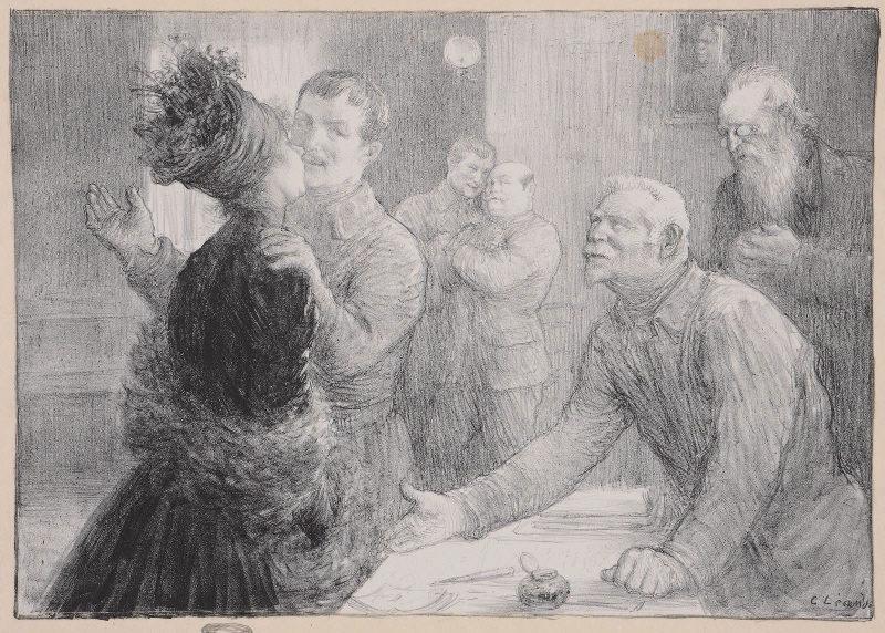 Jours de Guerre et de Paix (planche n°07/24) : Le Mariage sur le Front ; Soldat fumant la pipe (Remarque dans la marge, titre attribué), Charles Leandre, 1916