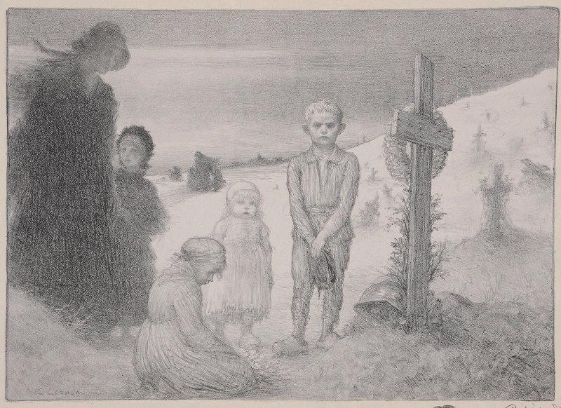 Jours de Guerre et de Paix (planche n°08/24) : Le Champ des Sacrifiés ; Deux Fillettes (Remarque dans la marge, titre attribué), Charles Leandre, 1916