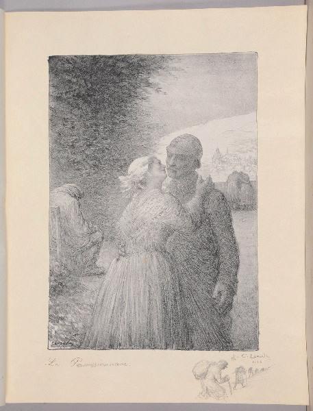 Jours de Guerre et de Paix (planche n°10/24) : Le Permissionnaire ; Groupe de soldats en route pour la permission. (Remarque dans la marge, titre attribué), Charles Leandre, 1916