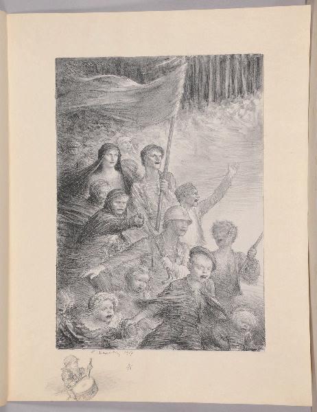 Jours de Guerre et de Paix (planche n°13/24) : Les Enfants héroïques ; Jeune tambour au képi (Remarque dans la marge, titre attribué), Charles Leandre, 1917