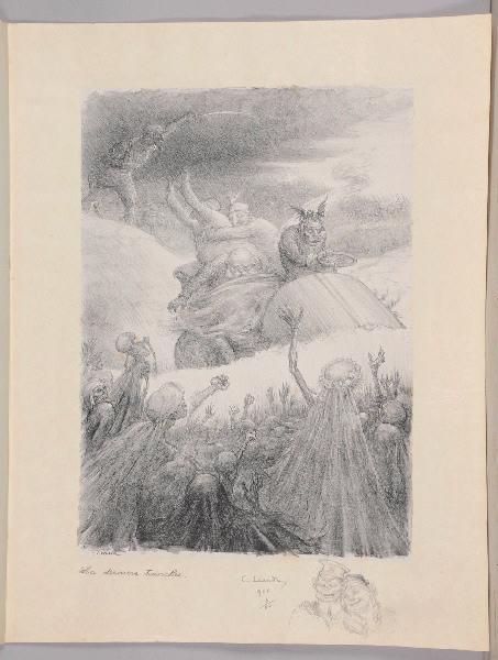 Jours de Guerre et de Paix (planche n°02/24) : La Dernière Tranchée ; Caricature d'un couple allemand (Remarque dans la marge, titre attribué), Charles Leandre, 1916