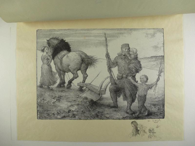 Jours de Guerre et de Paix (planche n°06/24) : La Terre Française ; Trois figures avec coiffes (Remarque dans la marge, titre attribué), Charles Leandre, 1916