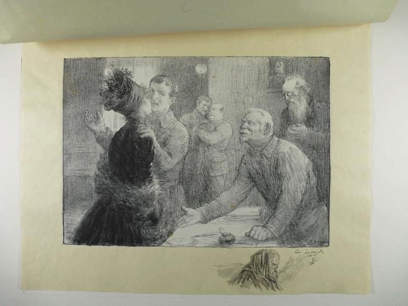 Jours de Guerre et de Paix (planche n°07/24) : Le Mariage sur le Front ; Vieillard encapuchonné (Remarque dans la marge, titre attribué), Charles Leandre, 1916