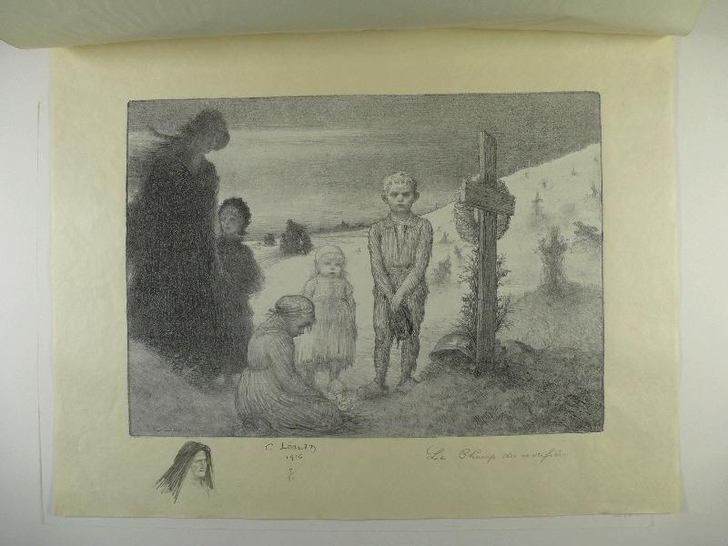 Jours de Guerre et de Paix (planche n°08/24) : Le Champ des Sacrifiés ; Femme en deuil (Remarque dans la marge, titre attribué), Charles Leandre, 1916