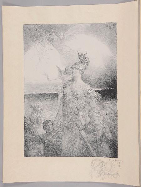 Jours de Guerre et de Paix (planche n°15/24) : Le troisième Printemps de la France guerrière ; Deux enfants (Remarque dans la marge, titre attribué), Charles Leandre, 1917