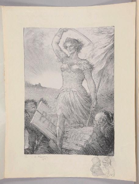 Jours de Guerre et de Paix (planche n°17/24) : Vive l'Amérique ! ; Soldat russe et allemand dansant (Remarque dans la marge, titre attribué), Charles Leandre, 1918