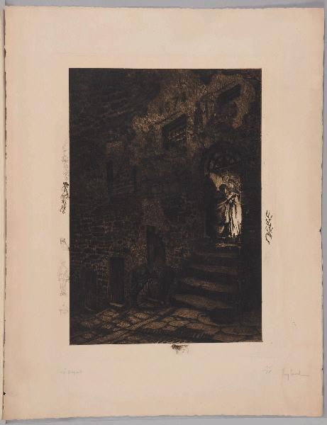 Le Départ (titre inscrit) ; Soldat, chien, crâne (titre d'après la représentation, remarques gravées dans la marge), Eugène Cadel, 1er quart 20e siècle
