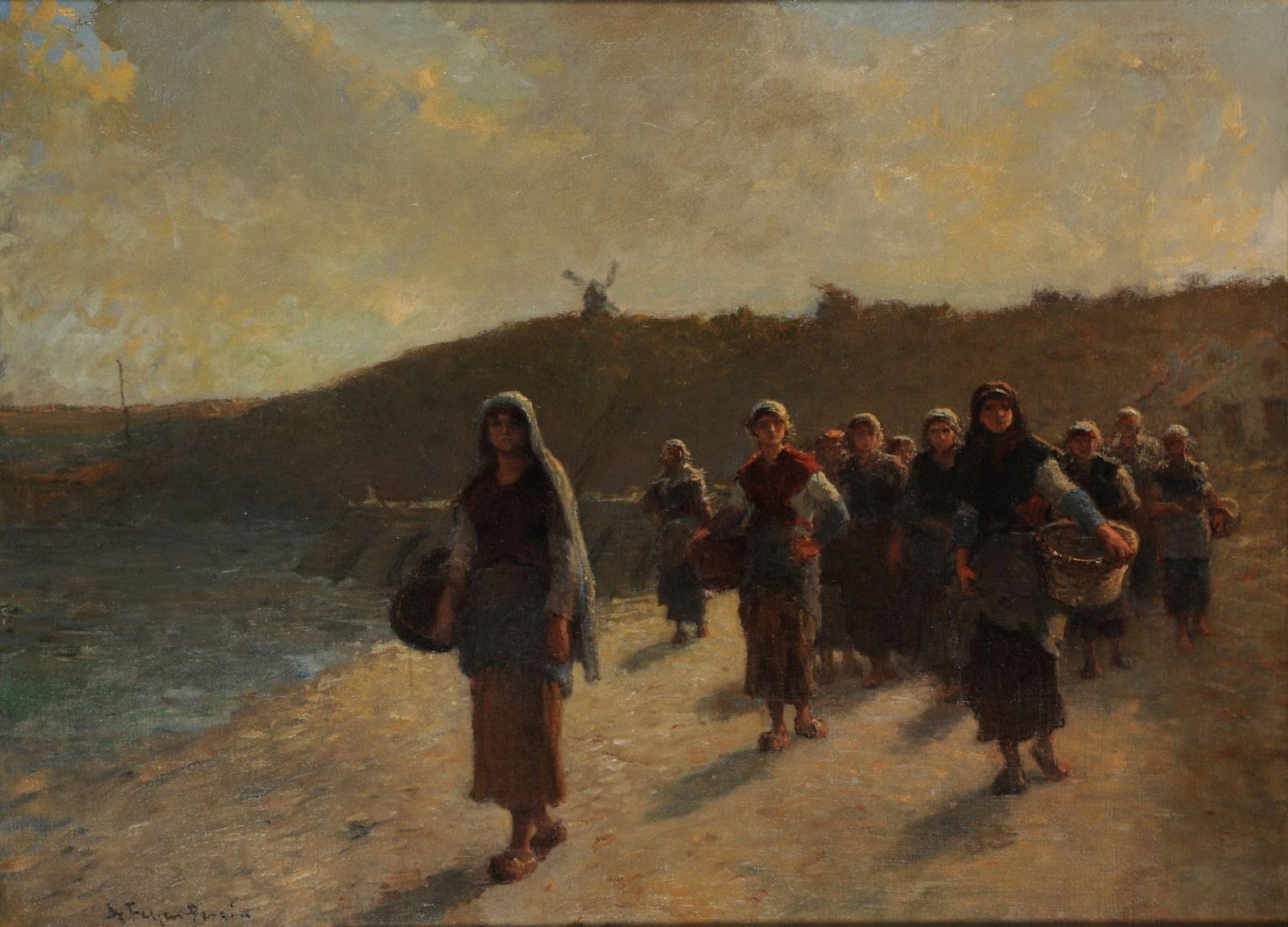 Rentrée des glaneuses d'huîtres (souvenir de la baie de Cancale) ; Femmes de pêcheurs, Augustin Feyen-Perrin, 19e siècle