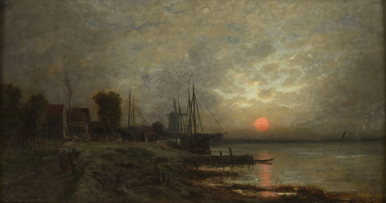 Coucher de soleil en Hollande, Auguste Anastasi, 1857