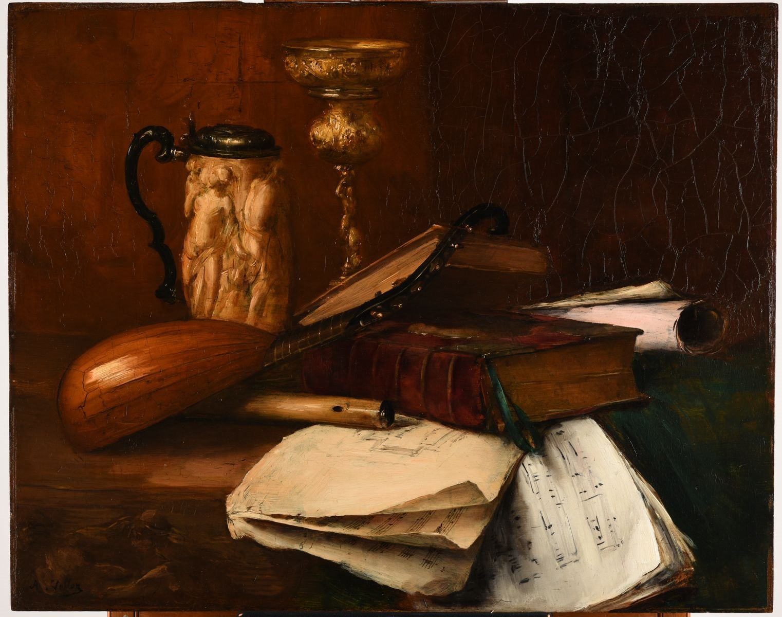 Calice, vidrecome, livres liturgiques et cahiers de musique ; La Musique, Antoine Vollon, 1887 avant