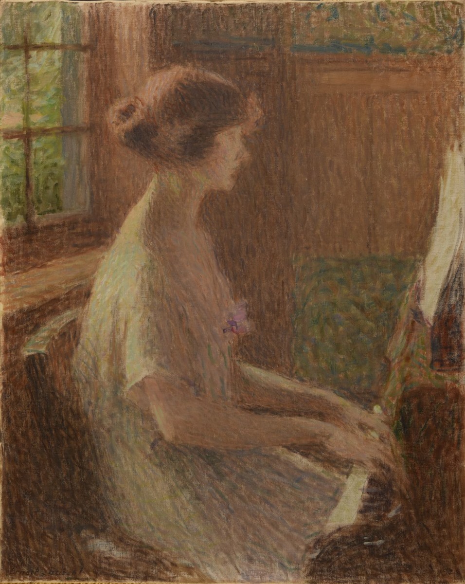 Jeune fille au piano. Portrait de Mademoiselle Warnier (titre attribué), Ernest Laurent, 1922