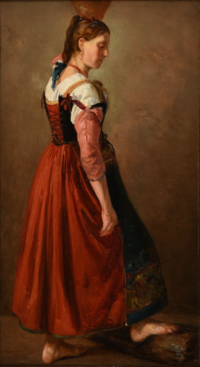 Jeune romaine, porteuse d'eau (titre inscrit à l'inventaire) ; Jeune romaine, porteuse d'eau (titre inventaire Bloche, 1878) ; Femme debout (d'Isola di Sora), faite à Rome (titre publié (Marionneau, 1872)), Jacques-Raymond Brascassat, 2e quart 19e siècle