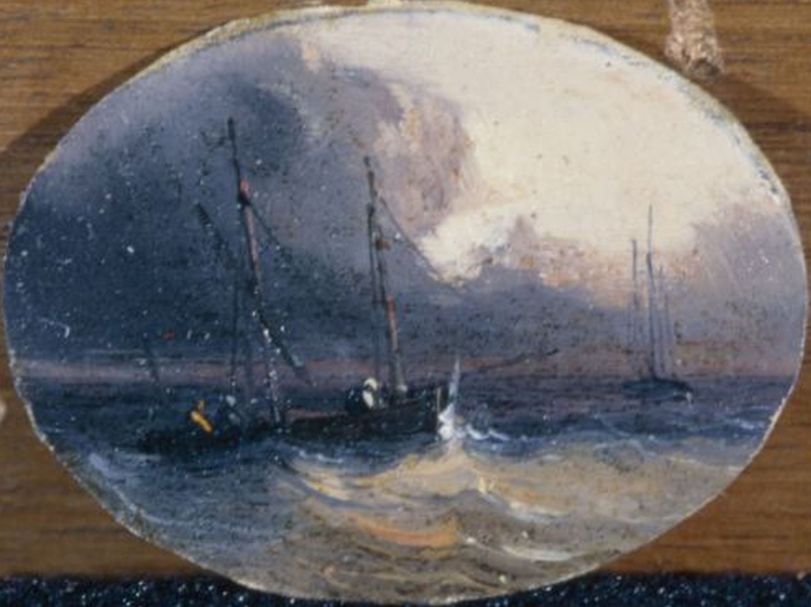 Marine par temps sombre ; miniature, Auguste Jugelet, 19e siècle