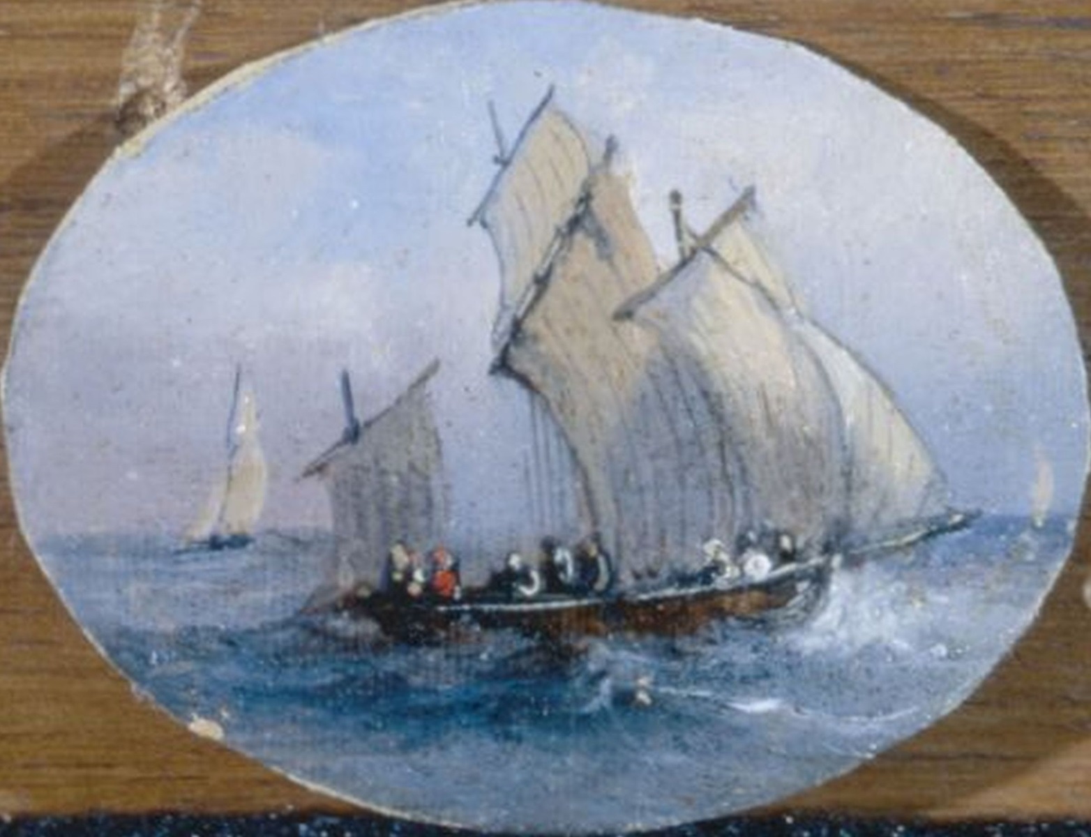 Marine par temps clair ; miniature, Auguste Jugelet, 19e siècle