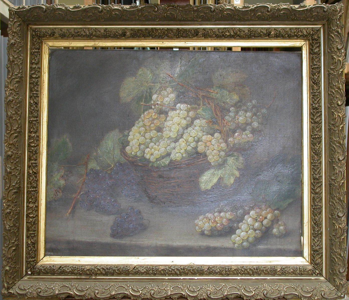 Nature morte, panier de raisins (titre attribué), Alexis Kreyder, 2e moitié 19e siècle, 1er quart 20e siècle