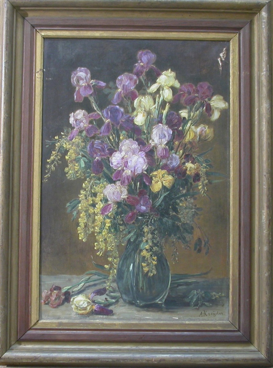 Vase, iris et cytise (titre attribué), Alexis Kreyder, 2e moitié 19e siècle, 1er quart 20e siècle