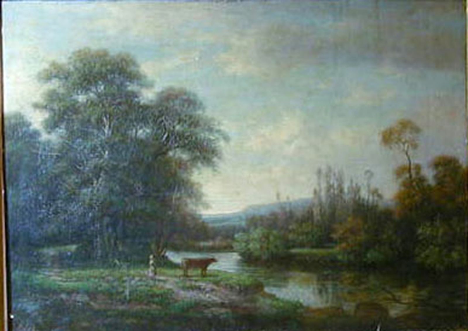 La Vesle à Muizon ; Paysage avec rivière, bergère et vache_0