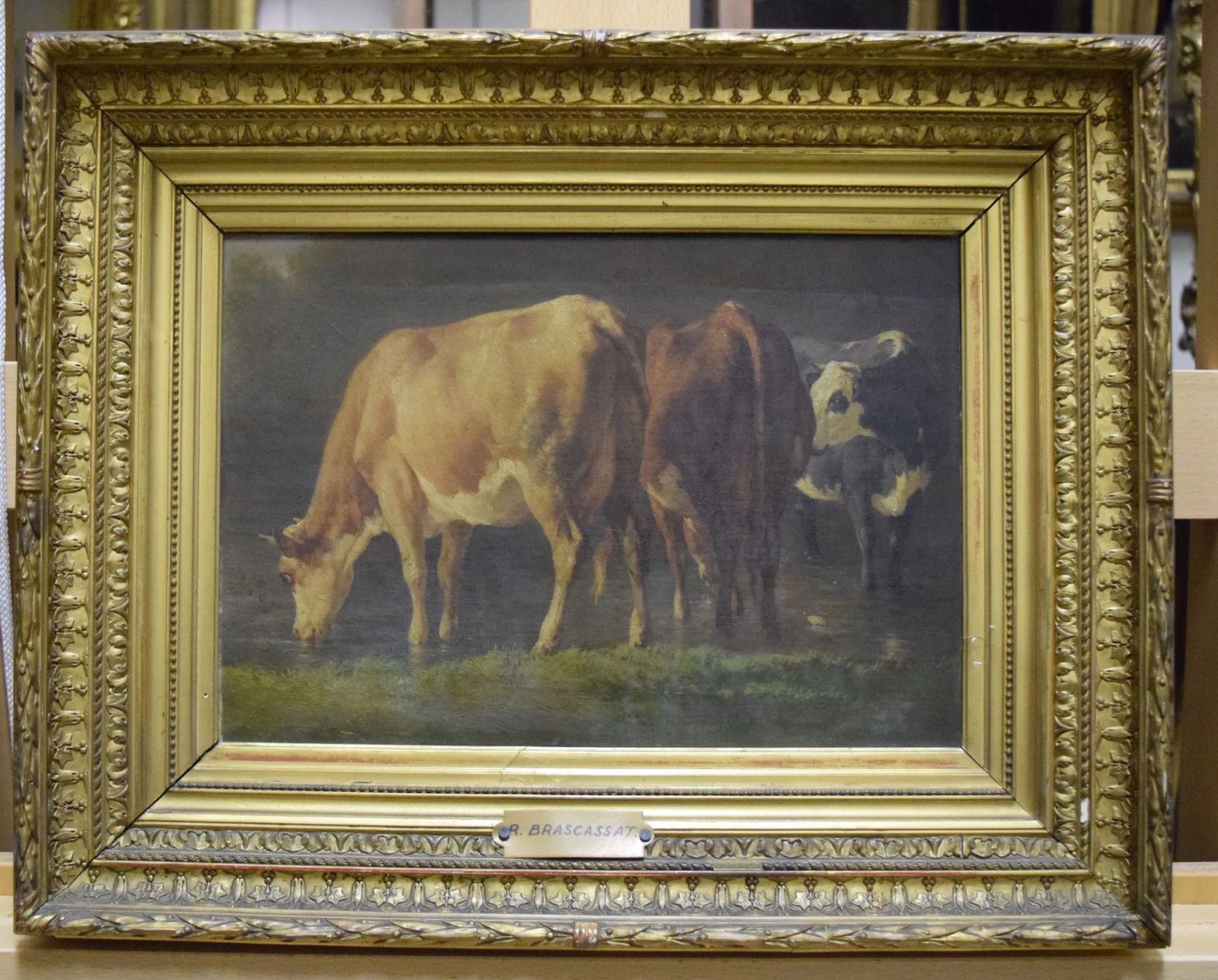 Trois vaches à robes couleurs café au lait, brune et noire, Jacques-Raymond Brascassat, 19e siècle