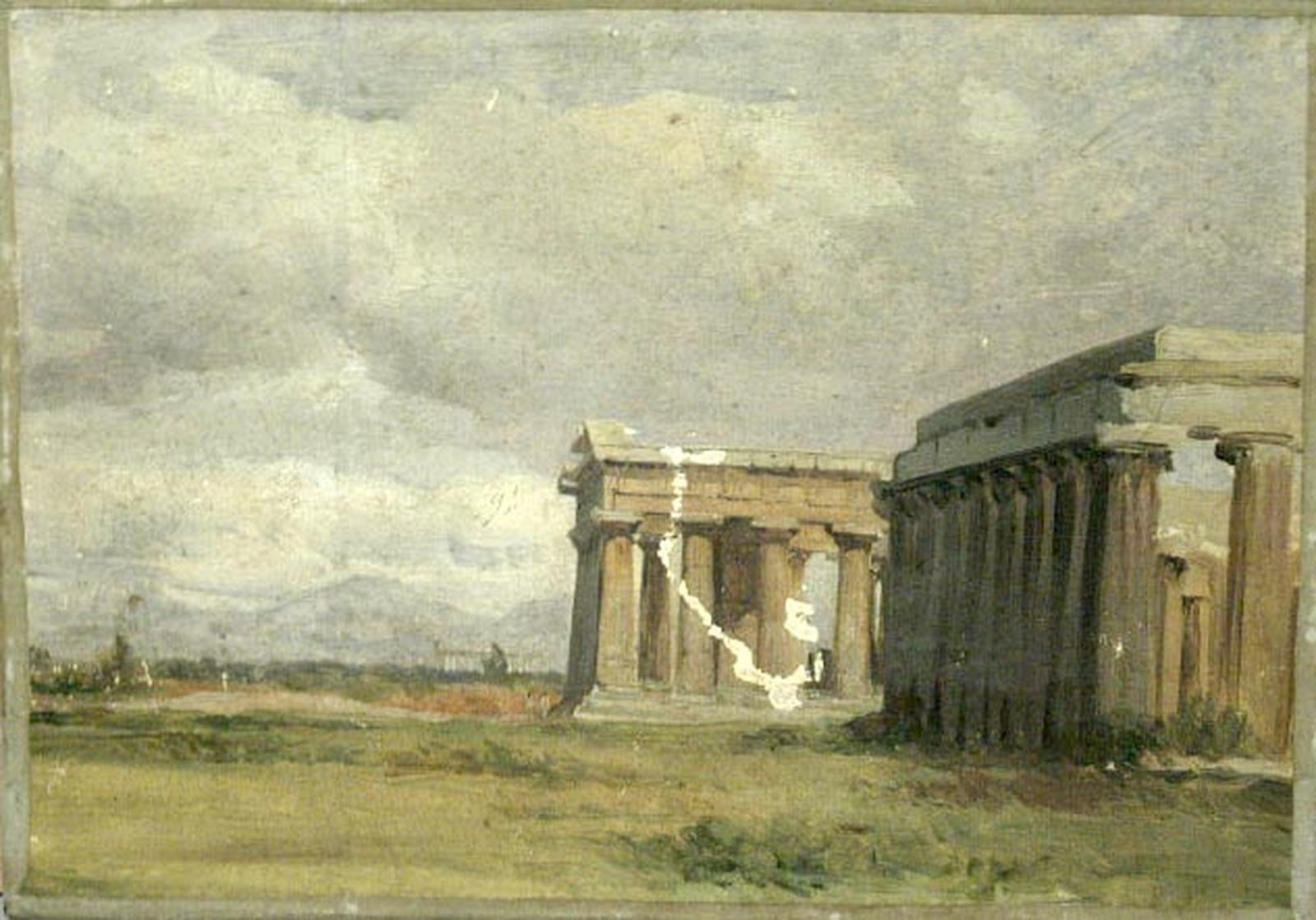 Vue des temples de Paestum (titre attribué) ; Ruines de temple antique (titre inscrit à l'inventaire), Jacques-Raymond Brascassat, 2e quart 19e siècle