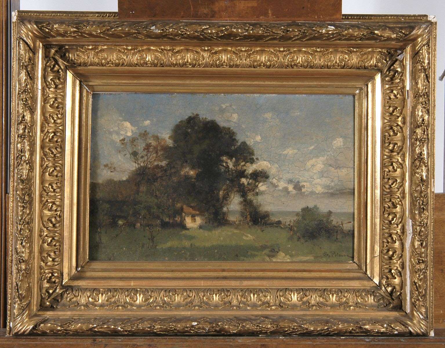 Paysage ; Figure féminine alanguie, Léon-Germain Pelouse, 2e moitié 19e siècle