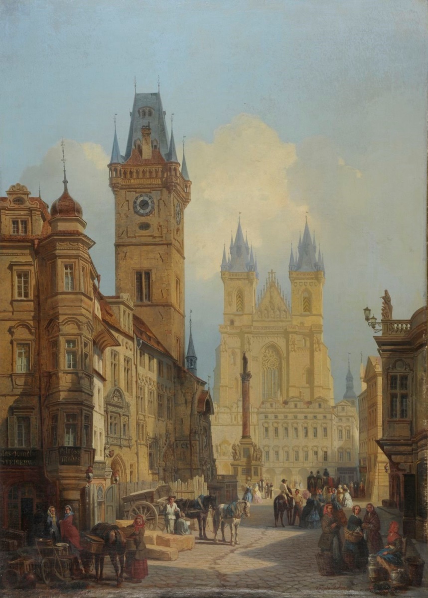 Vue de la Grande Place de Prague et de l'ancien Hôtel de Ville, Auguste Mathieu, 1857 avant