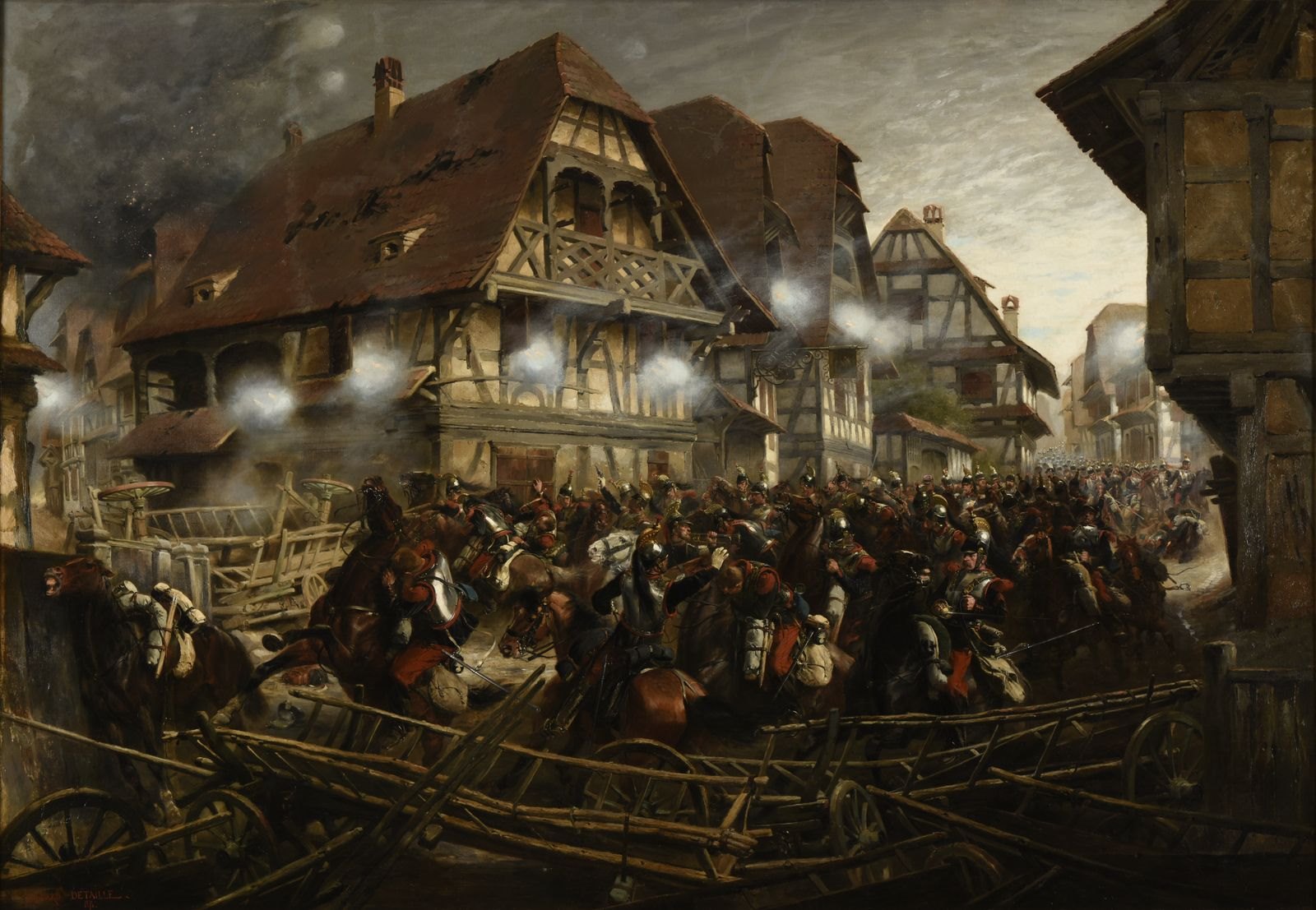 Charge du 9e régiment de cuirassiers dans le village de Morsbronn (titre du Salon) ; La charge du 9e Cuirassiers à Morsbronn (autre titre attribué) ; Charge des Cuirassiers de Reichshoffen (autre titre attribué)_0