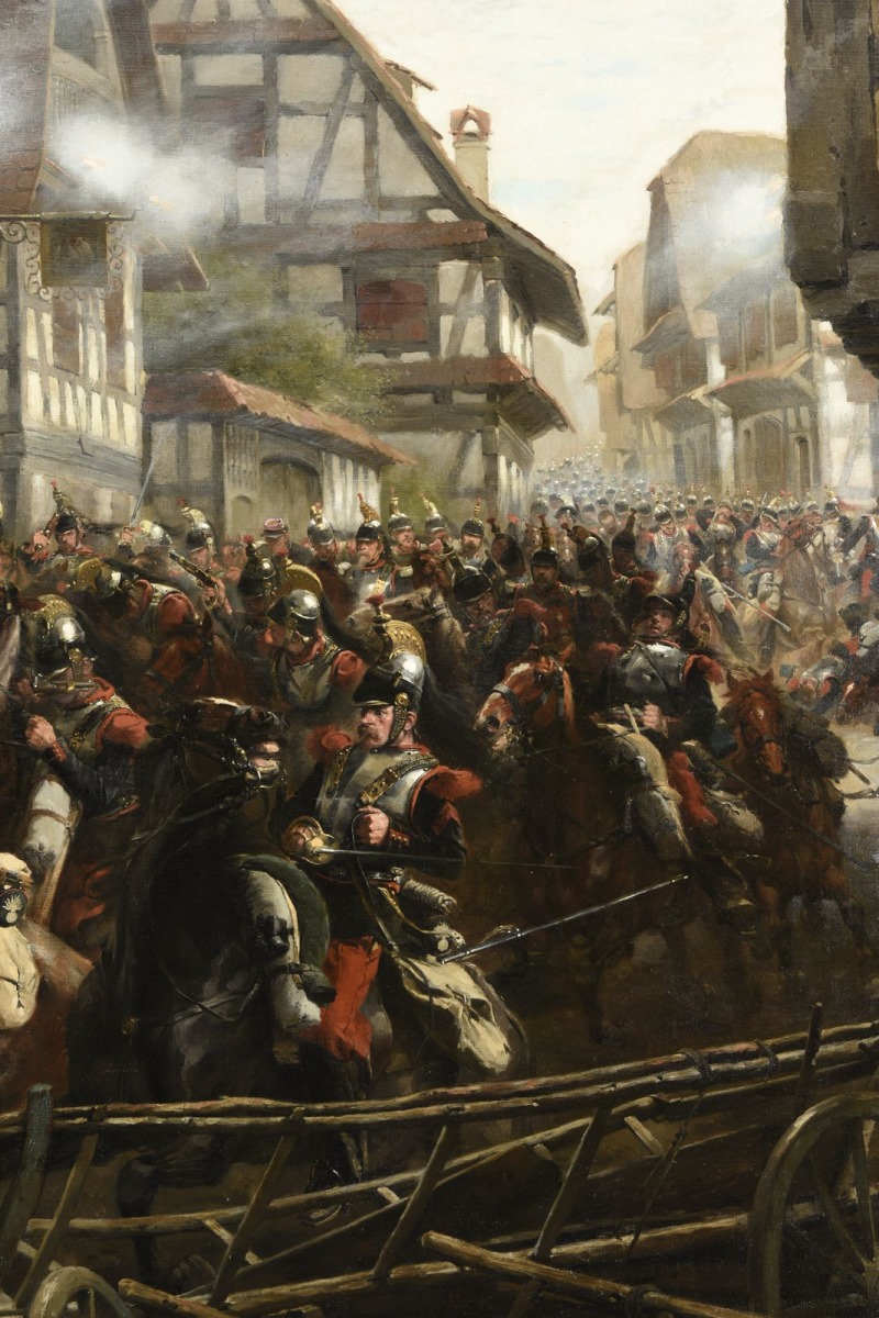 Charge du 9e régiment de cuirassiers dans le village de Morsbronn (titre du Salon) ; La charge du 9e Cuirassiers à Morsbronn (autre titre attribué) ; Charge des Cuirassiers de Reichshoffen (autre titre attribué)_5