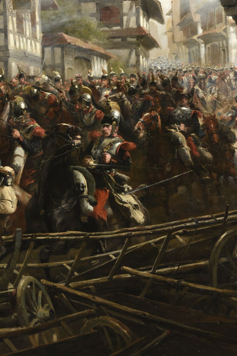 Charge du 9e régiment de cuirassiers dans le village de Morsbronn (titre du Salon) ; La charge du 9e Cuirassiers à Morsbronn (autre titre attribué) ; Charge des Cuirassiers de Reichshoffen (autre titre attribué)_4