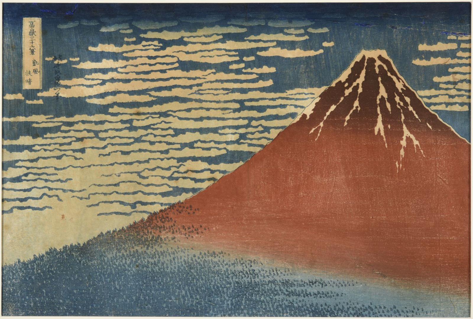 Le Mont Fuji par temps clair (titre attribué) ; Série "Trente-six vues du mont Fuji" ; Le Fuji par un beau temps d'été ou Vent frais par matin clair (ancien titre attribué)_0