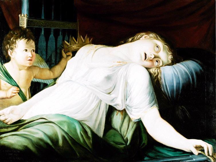 Mort de Sainte Cécile ; Jeune femme morte et ange avec couronne (ancien titre), Jacques Montalti, 1878