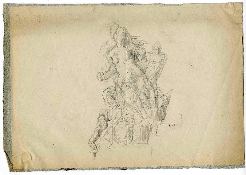 Etude pour la Vapeur (Pour la façade de la galerie des marchines, Champs de Mars, Paris) ; Portraits d'homme (au verso), Henri Chapu, 1889