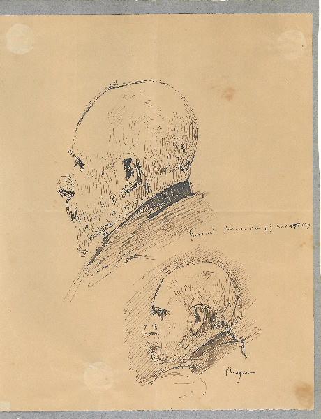Croquis de tête pendant les séances de l'Institut (titre attribué) (Portrait de Ernest Reyer (1823-1909), compositeur français et membre de l'Institut Portrait de Léon Ginain (1825-1898), architecte français et membre de l'Institut), Henri Chapu, 2e moitié 19e siècle