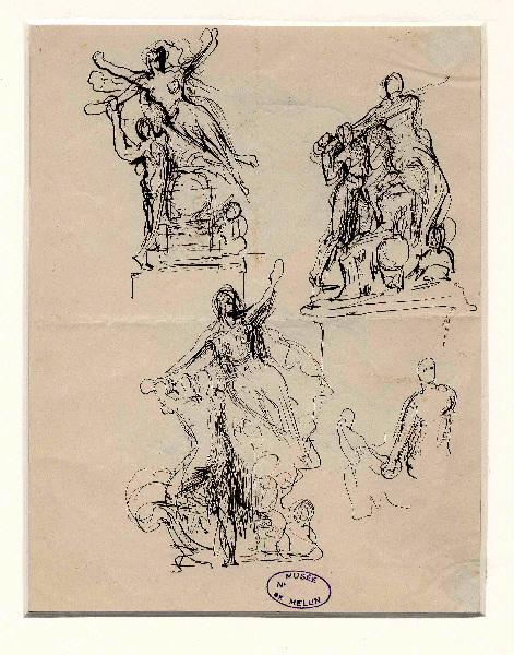 Projet pour la Vapeur (Pour la façade de la galerie des machines, Champs de Mars, Paris) ; Portraits d'homme (au verso), Henri Chapu, 1889