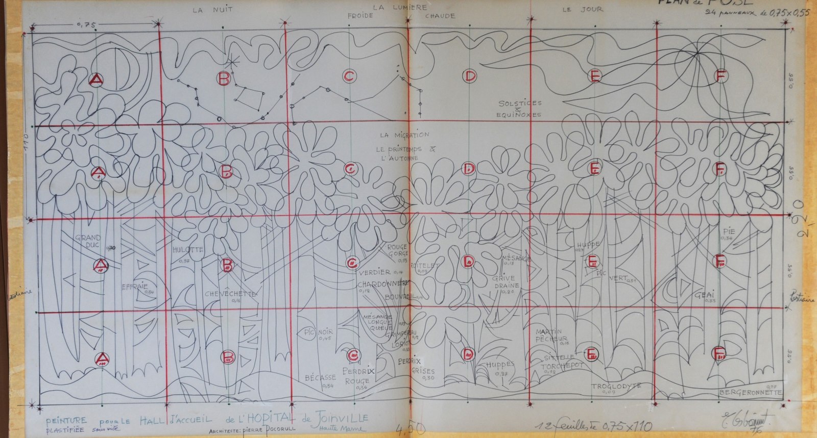 Plan de pose pour l'Hôpital de Joinville, Robert Lesbounit, 1976