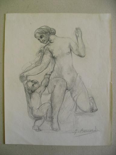 Femme nue assise jouant avec un enfant_0