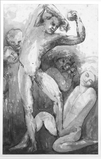 Composition avec au premier plan un danseur nu, aux castagnettes_0