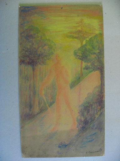 Marcheur sur une route éclairée par le soleil, Joseph Antoine Bernard, 1900 vers