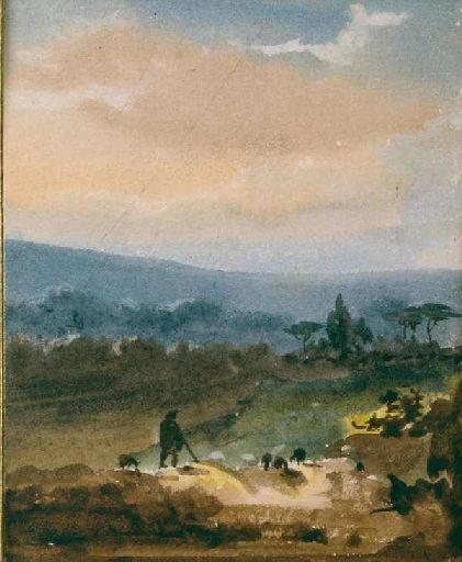 Paysage avec au premier plan un berger et des moutons, Eugène Isabey, 19e siècle