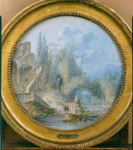 Escaliers dans un parc (parc de Saint-Cloud ?), Louis Gabriel Moreau, 1785