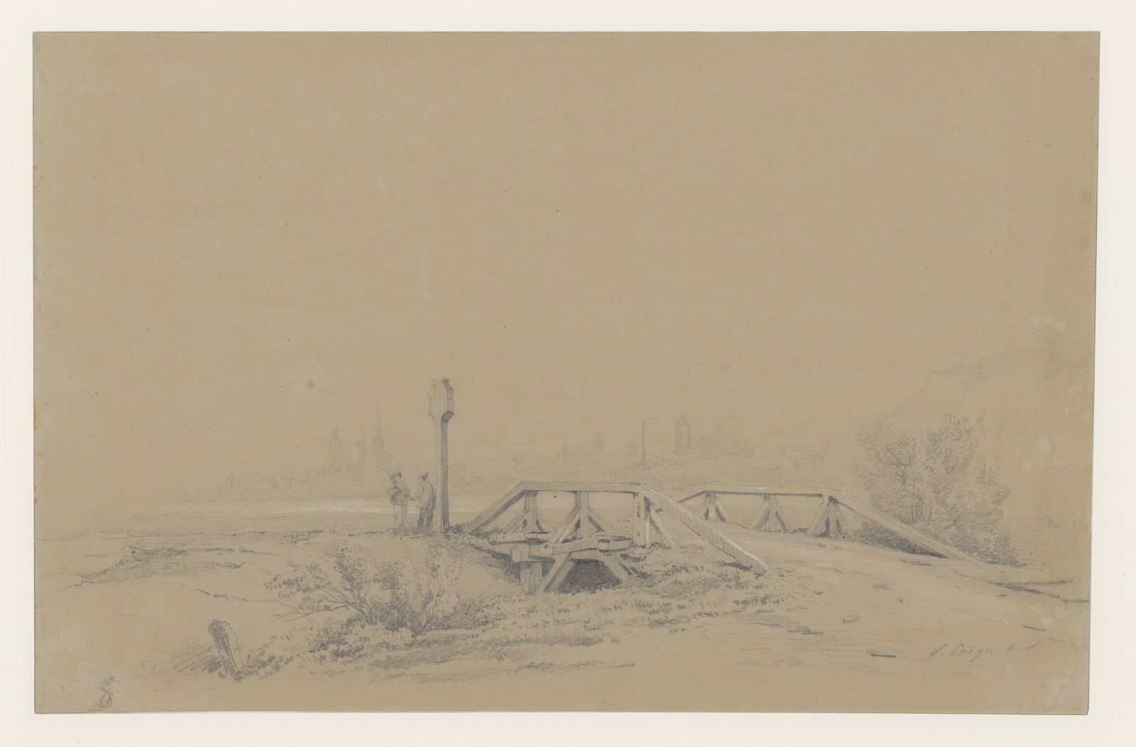 Le Pont de bois ; Vue de Flandres. Moulin à eau, près d'un village (titre ancien)_0