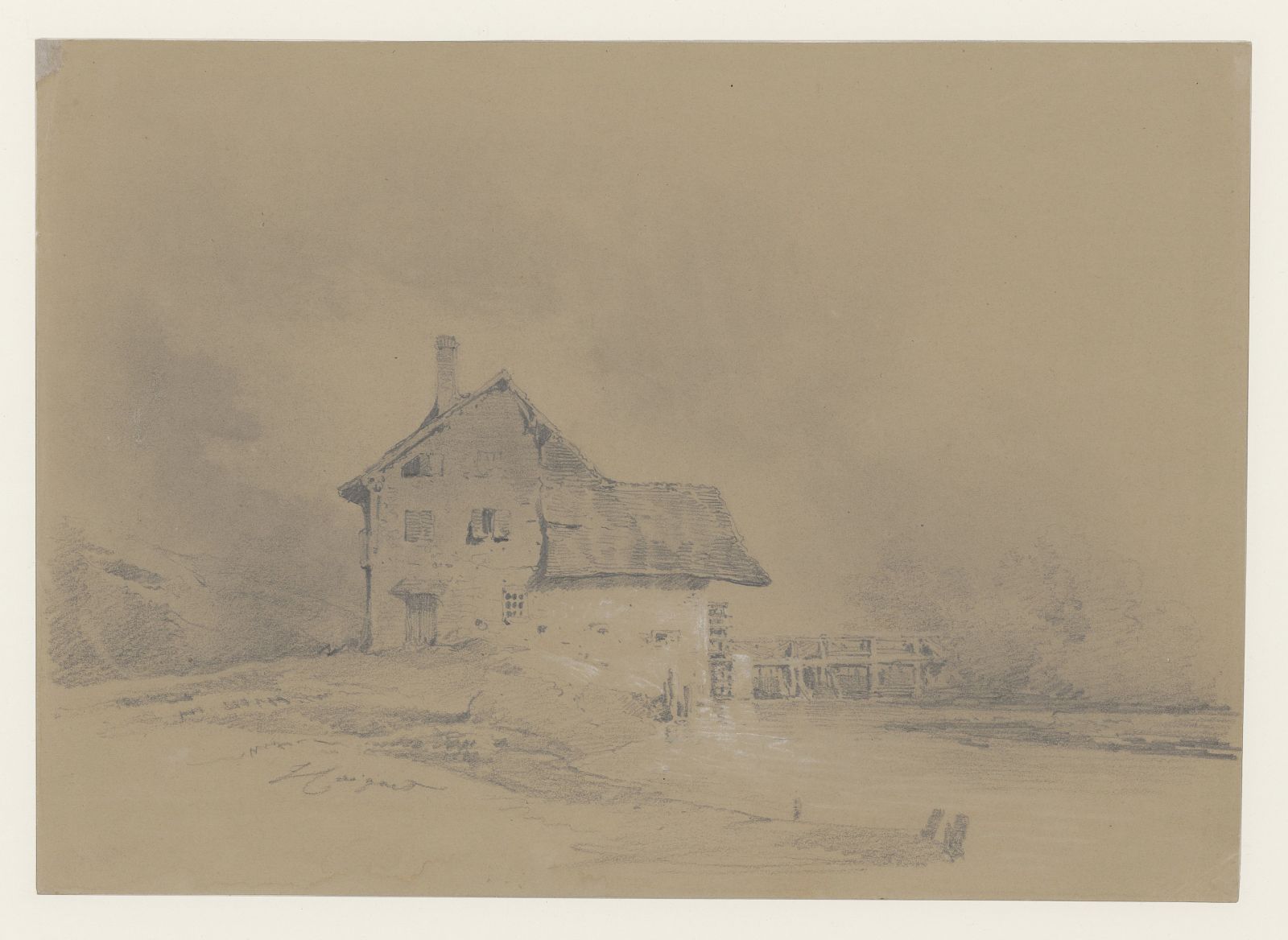 Moulin à eau ; Vue de Flandres. Moulin à eau et passerelle (titre ancien)_0