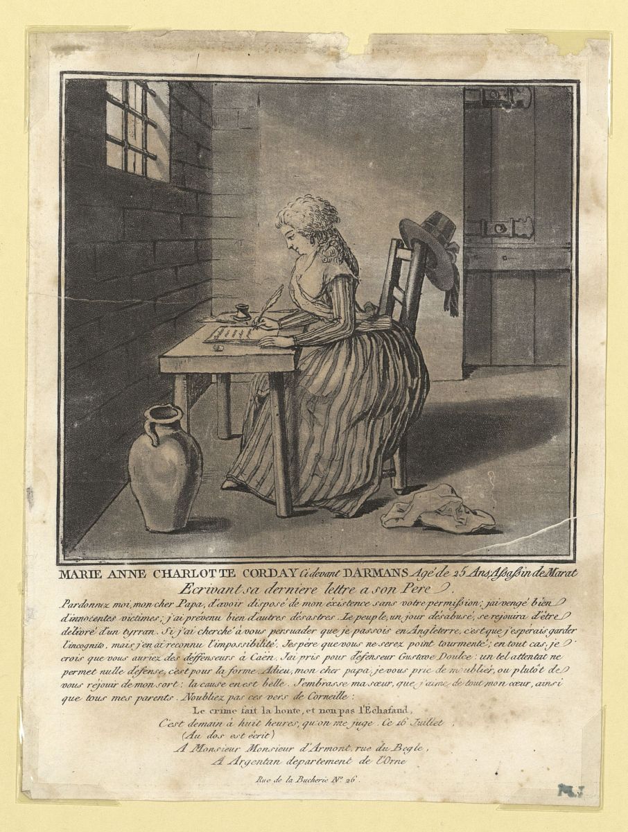 Charlotte Corday en prison écrivant une lettre à son père_0