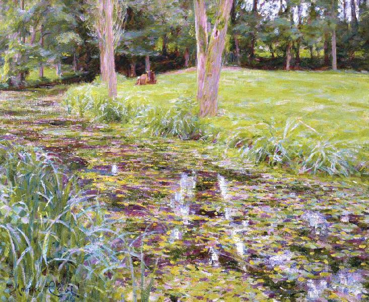 Paysage au bord de l'Yerres ; La vache dans le pré (Ancien titre modifié le 10/06/2005), Maurice Eliot, 1904