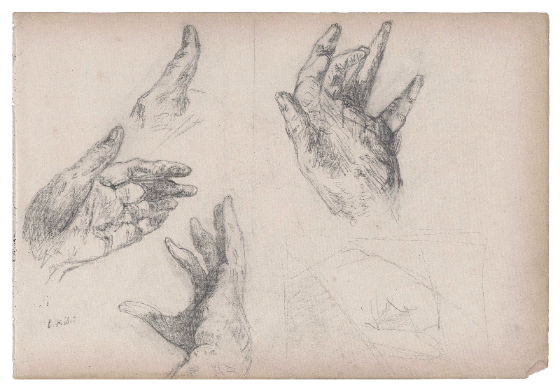 Trois études de main gauche et d'un pouce., Théodule Ribot, 1884
