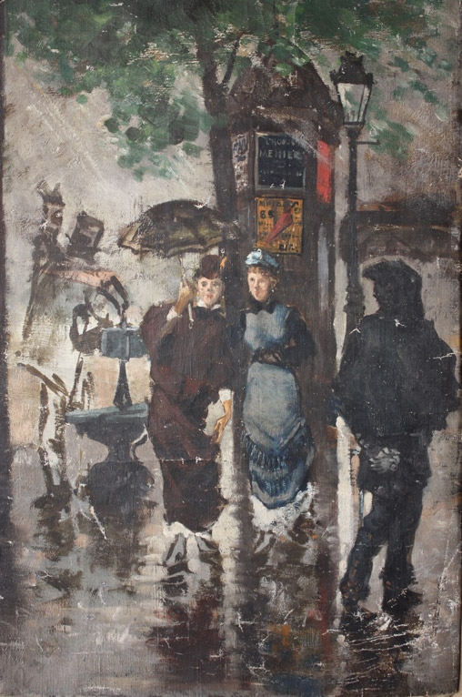 Boulevard sous la pluie, deux parisiennes, Frank Myers Boggs, 1er quart 20e siècle